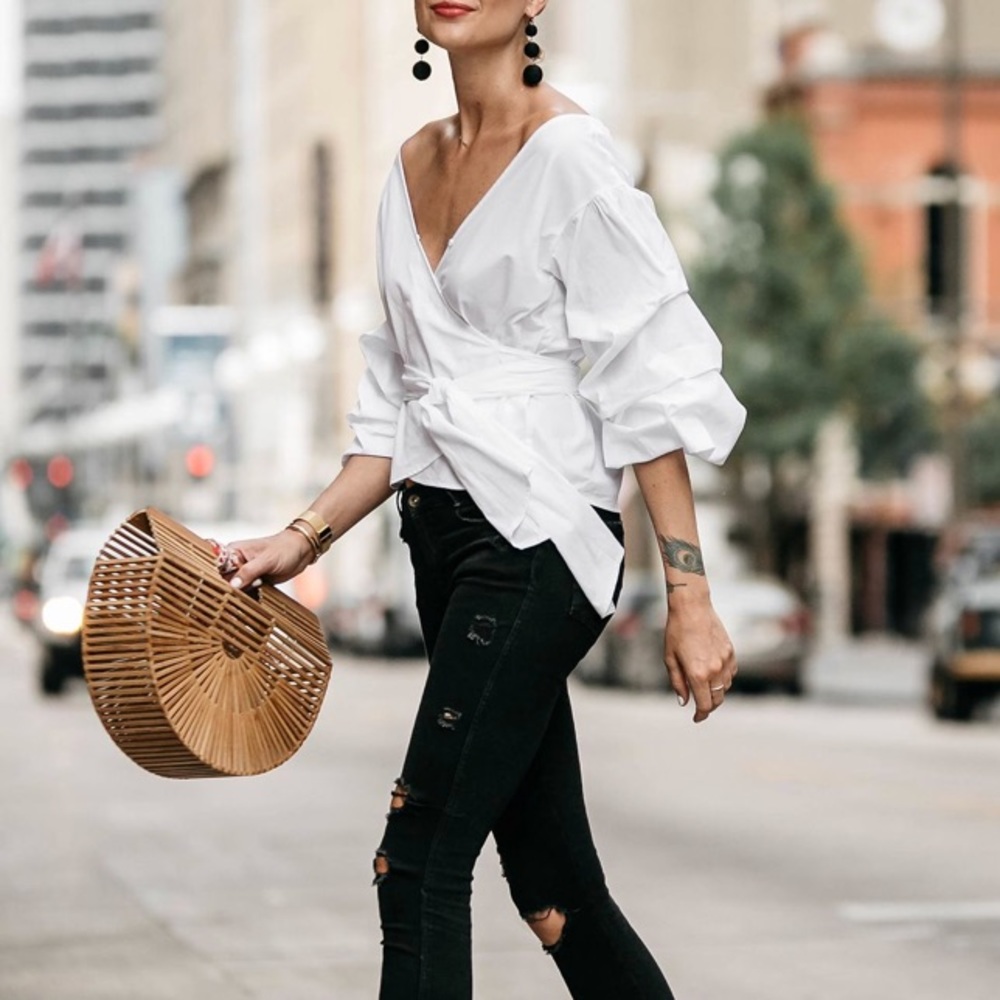 Ruffle sleeve wrap blouse